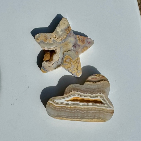 Yellow Crazy Lace Agate Moon & Star w/ Druzy - Picture 4 of 5